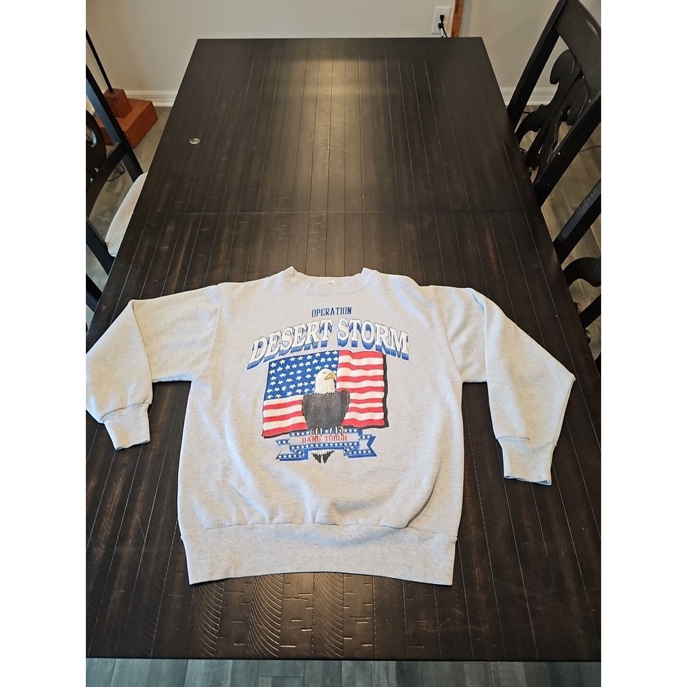 VINTAGE Operation Desert Storm Men Sweatshirt‎ L Gray Gulf War 90s Pullover USA